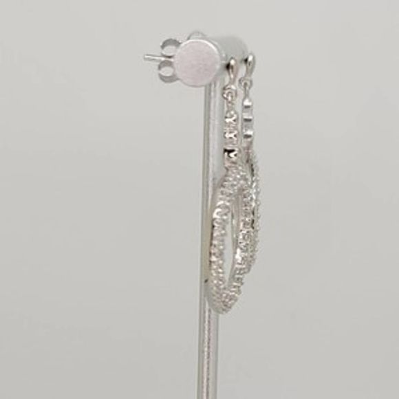 Platinum Plated .925 SS 1.67cttw Diamond  Simulant Circle Earrings - Picture 6 of 9